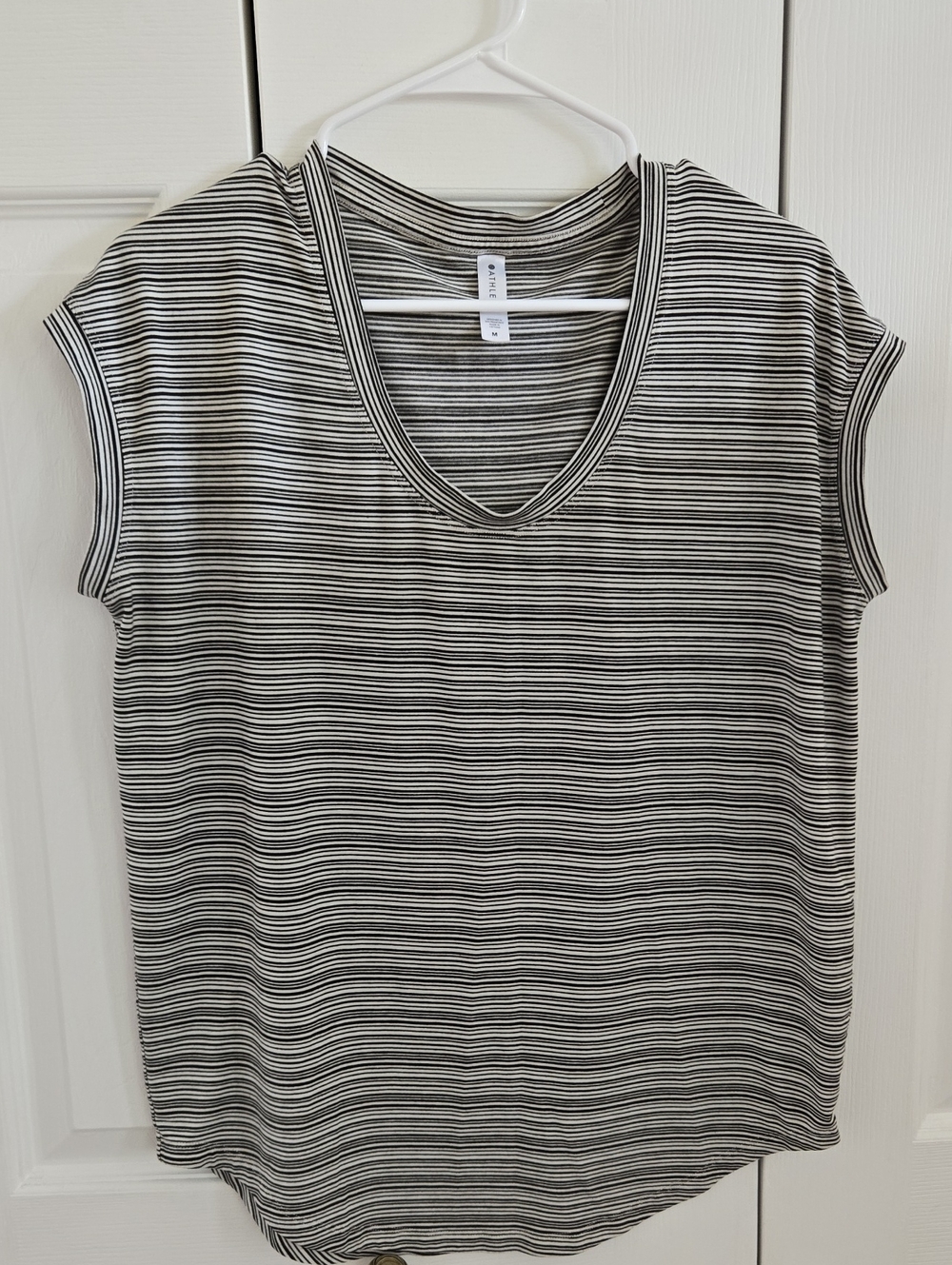 Athleta Striped V-Neck Cap Sleeve Top - Black & White